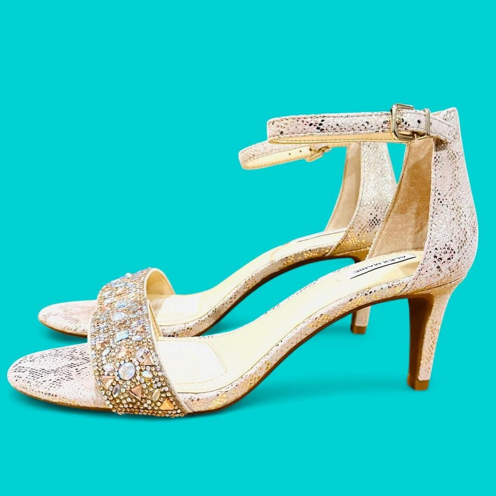 Glam Crystal Bling Prom Formal Gold Pink High Heel Sandals 7